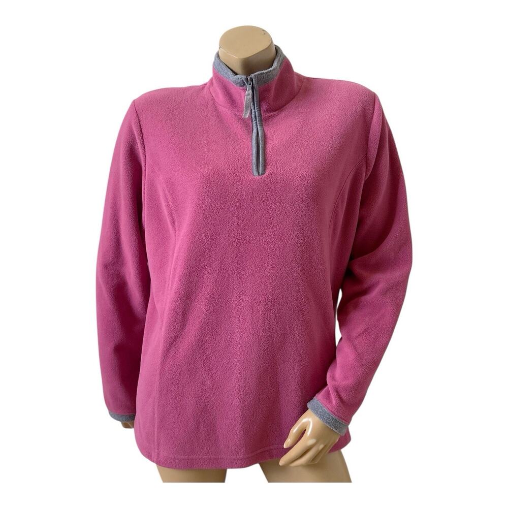 SJB Active Fleece Jacket Womens Large Pink 1/4 Zip Pullover Gray Trim Outdoor